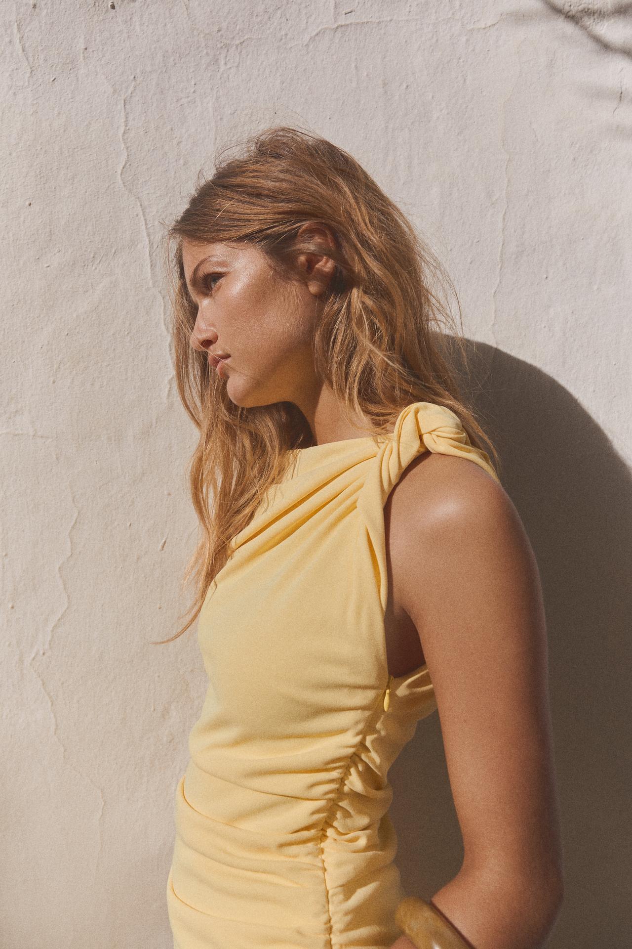 BUTTER YELLOW ASYMMETRIC MIDI DRESS