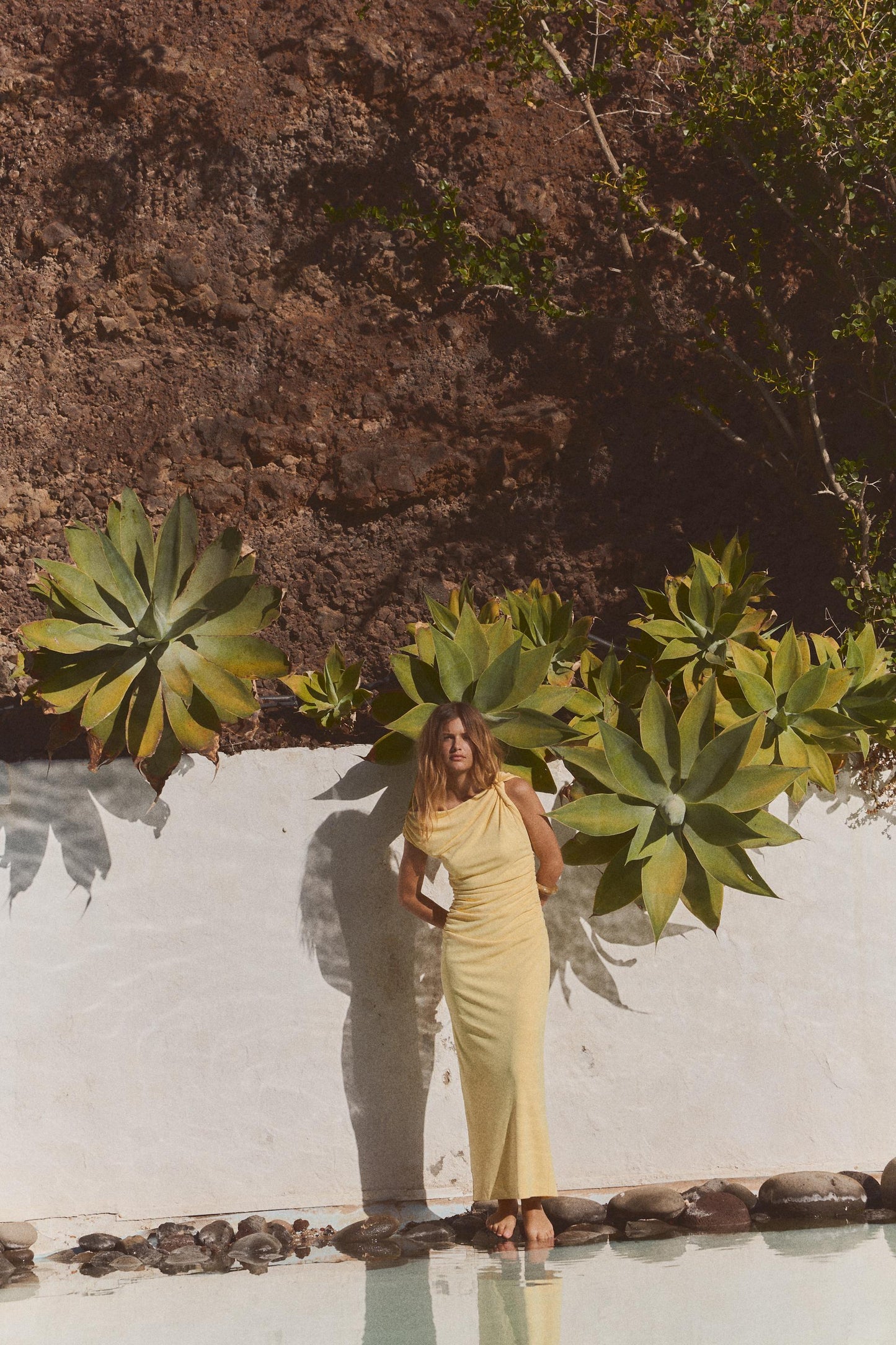 BUTTER YELLOW ASYMMETRIC MIDI DRESS