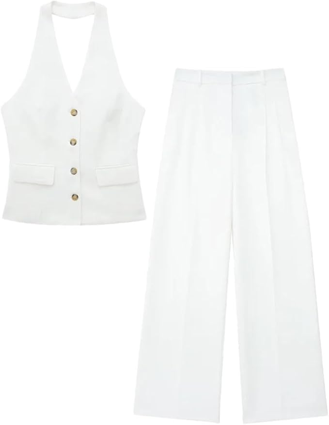 Women's 2-Piece Sleeveless Vest and Wide-Leg Pants Set