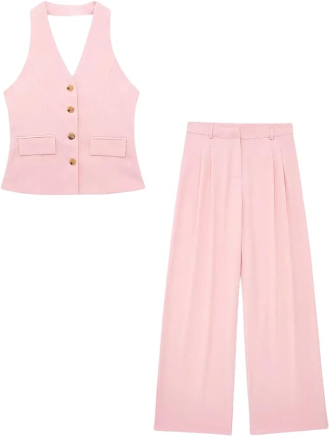 Women's 2-Piece Sleeveless Vest and Wide-Leg Pants Set