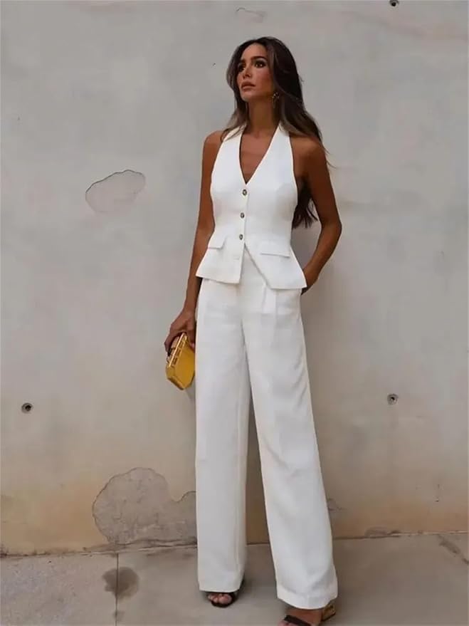 Women's 2-Piece Sleeveless Vest and Wide-Leg Pants Set
