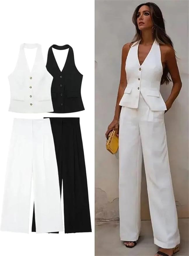 Women's 2-Piece Sleeveless Vest and Wide-Leg Pants Set
