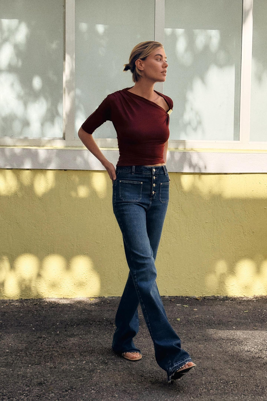 Disha Patani Luxe Asymmetric Buckle Bliss Top