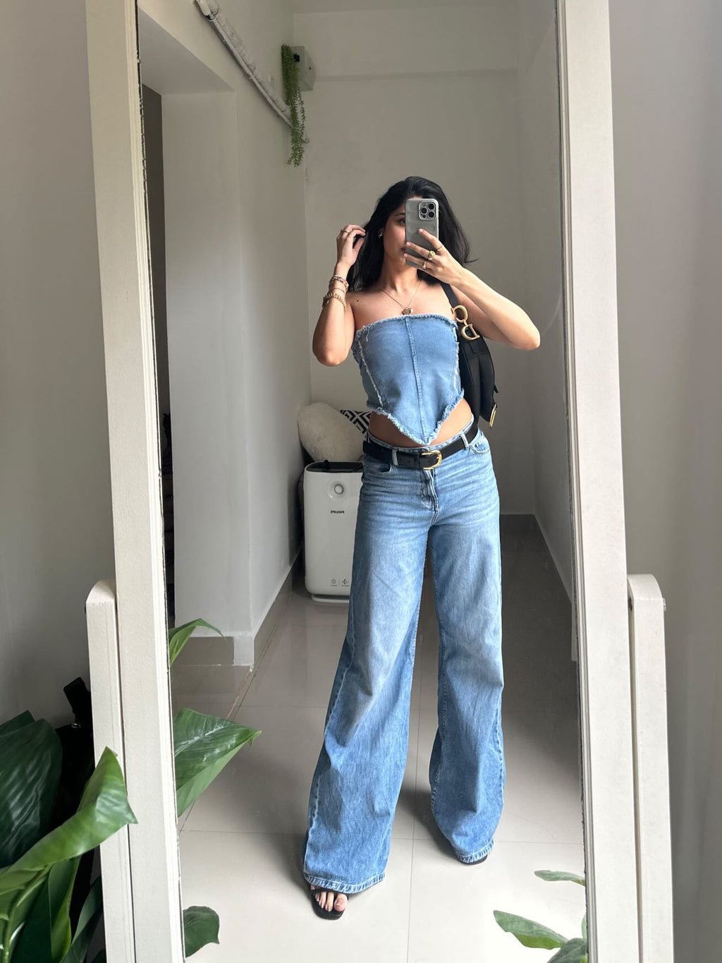 STONE WASH WIDE LEG DENIMS