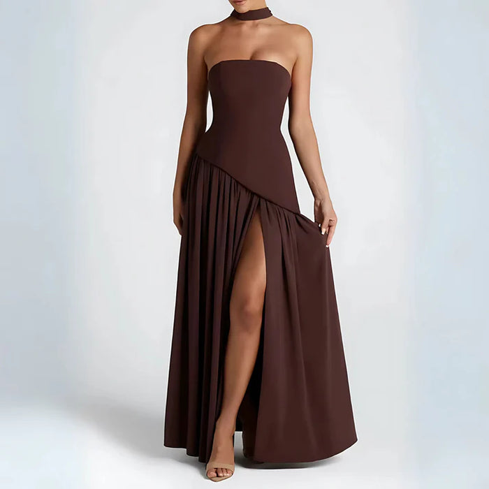 Stella Strapless Long Slit Dress With Scarf