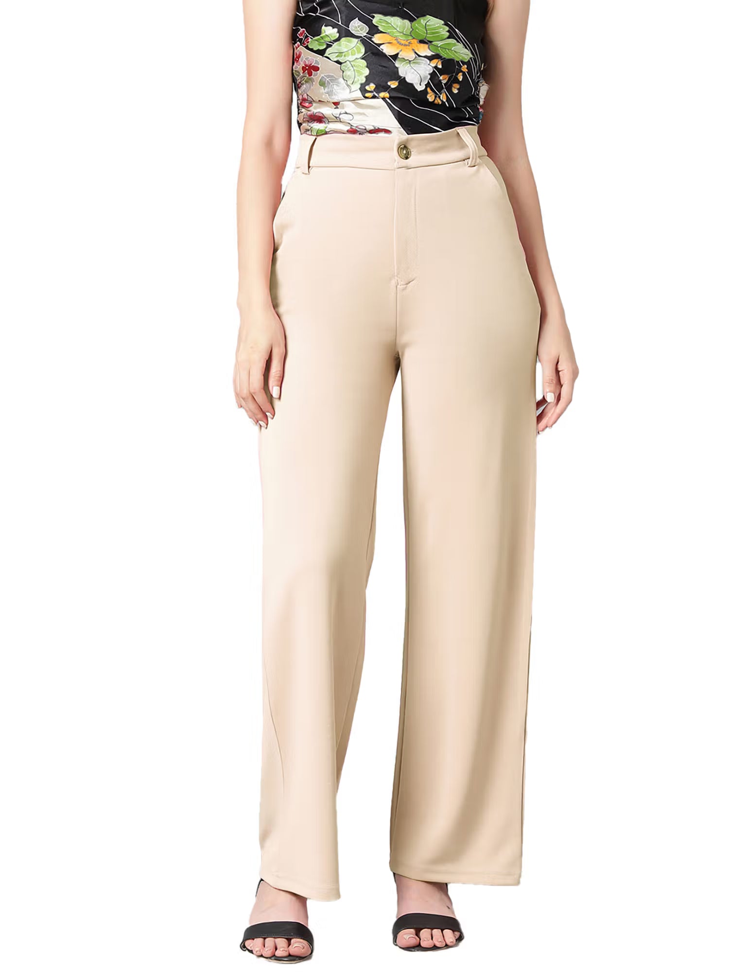 Womens Cotton Blend Straight Fit Trousers
