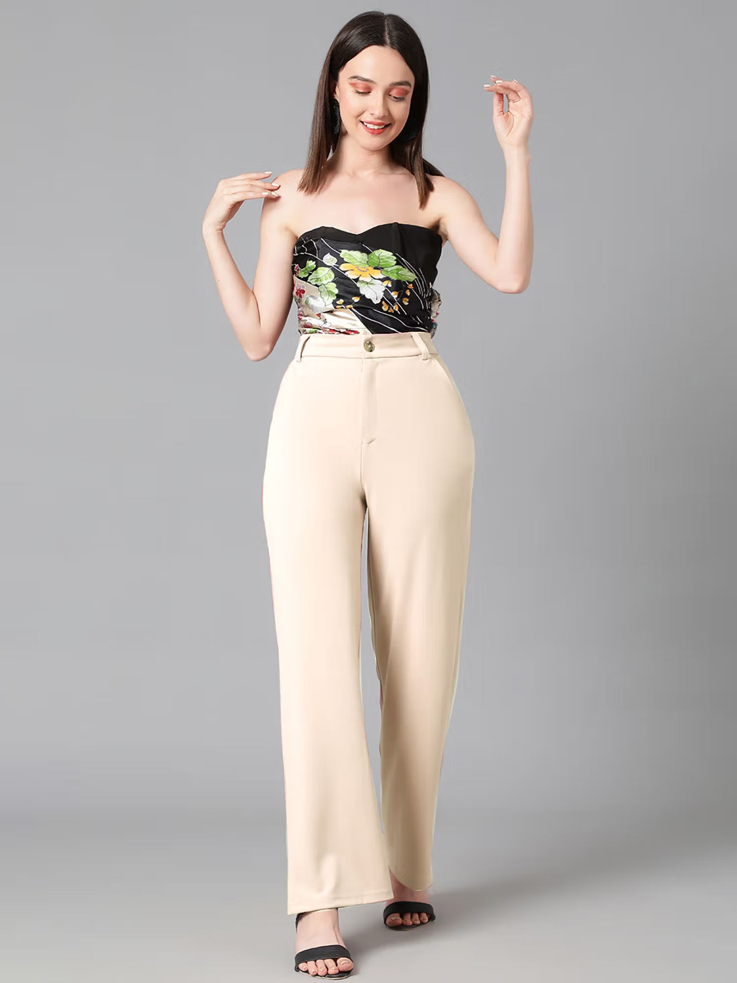 Womens Cotton Blend Straight Fit Trousers