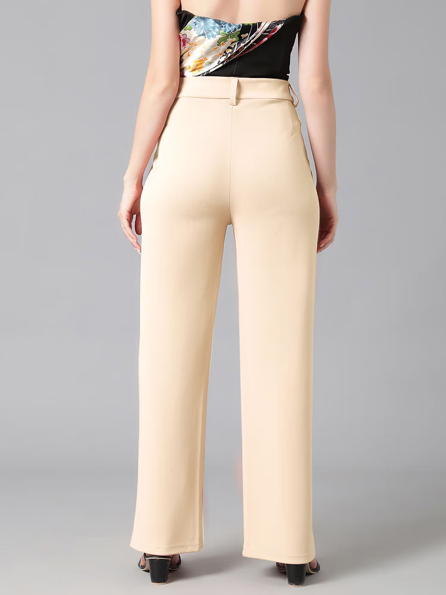 Womens Cotton Blend Straight Fit Trousers