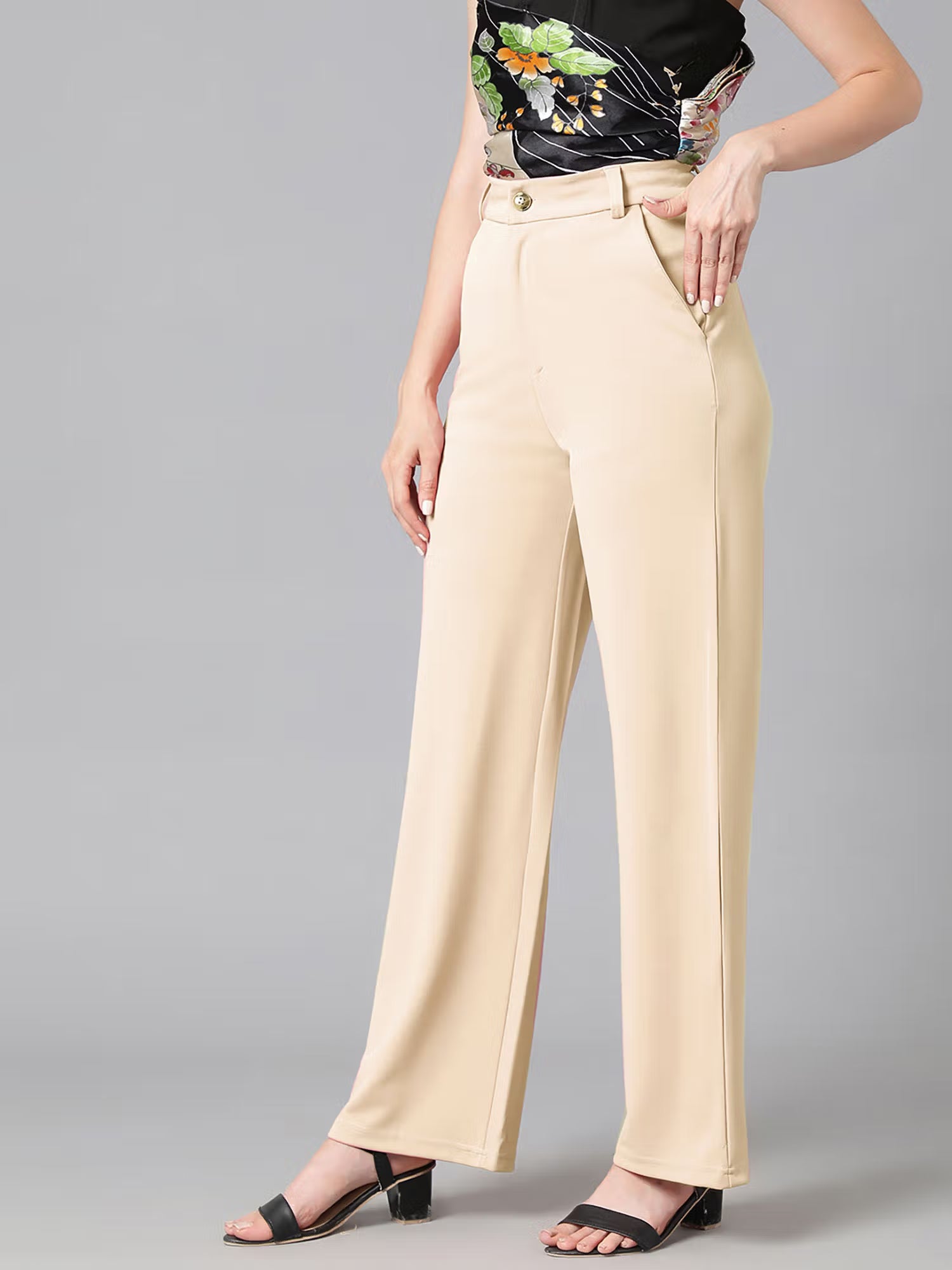 Womens Cotton Blend Straight Fit Trousers