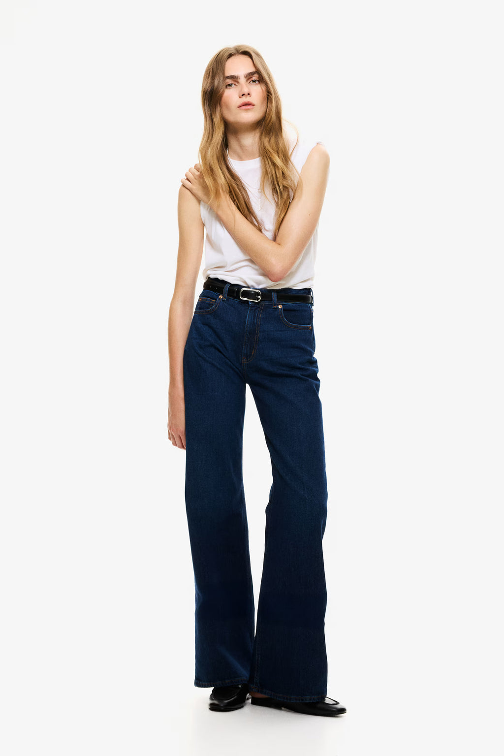 MID BLUE WIDE LEG DENIMS