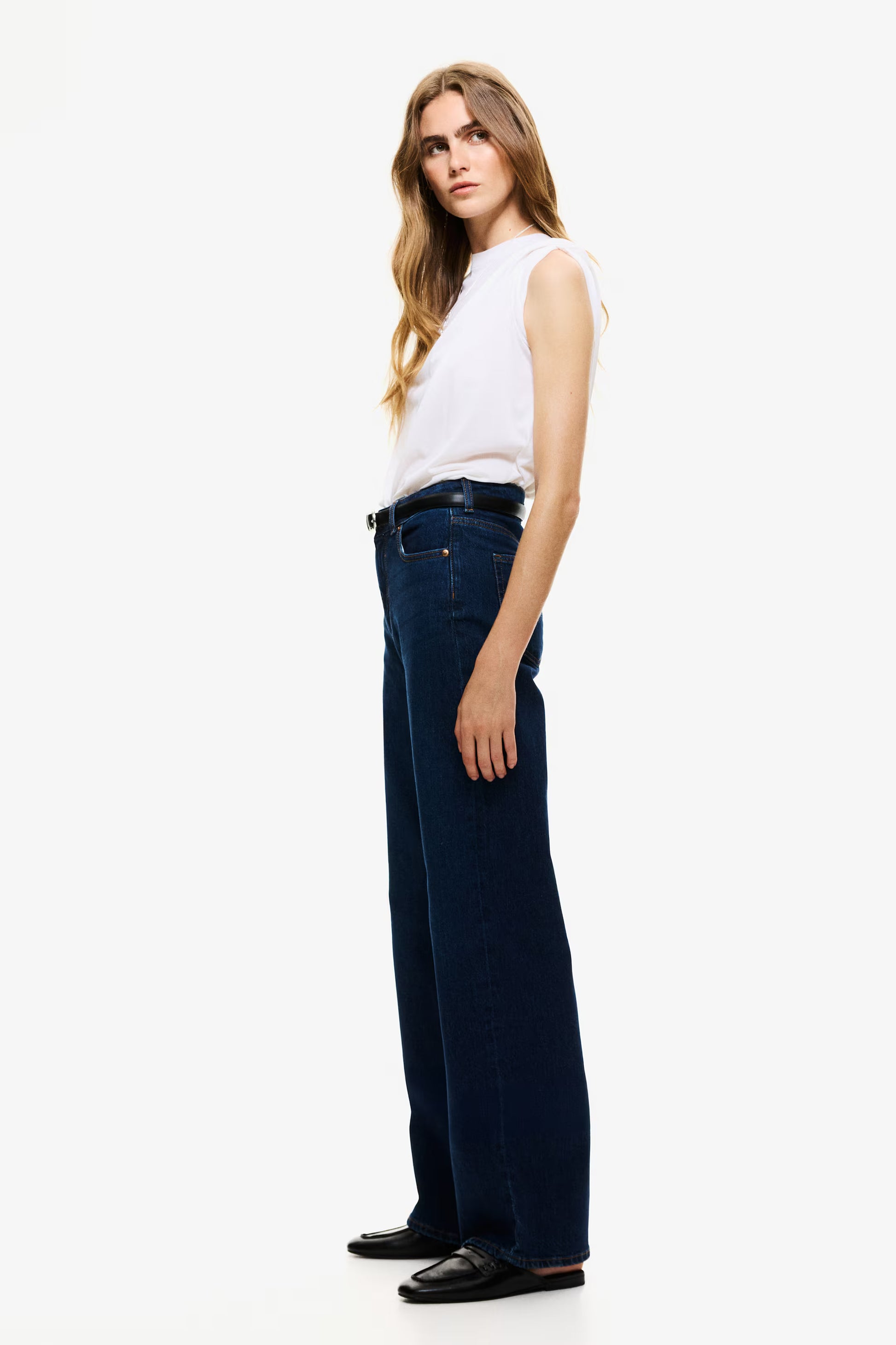 MID BLUE WIDE LEG DENIMS
