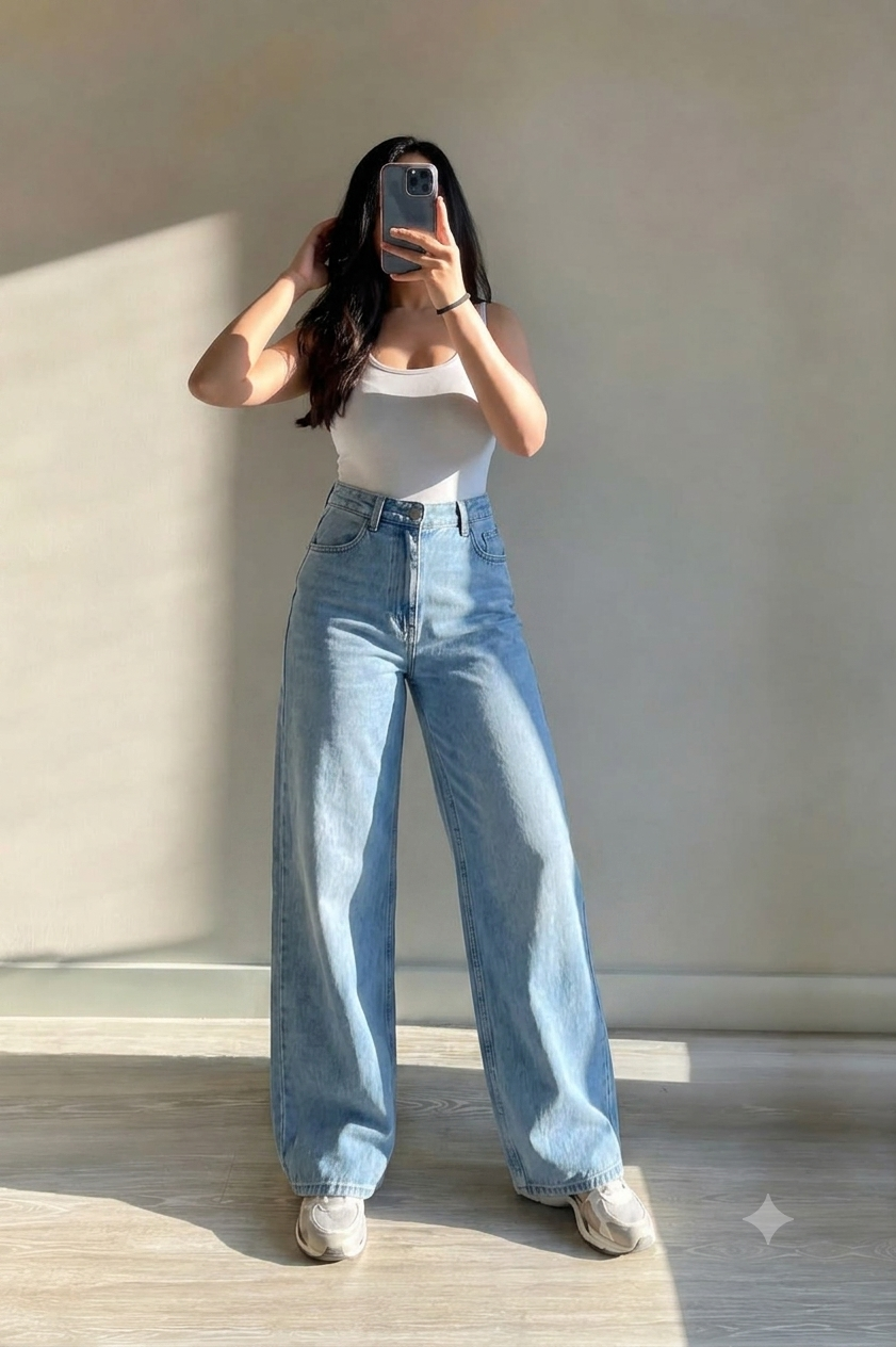 WIDE LEG DENIMS SKY BLUE