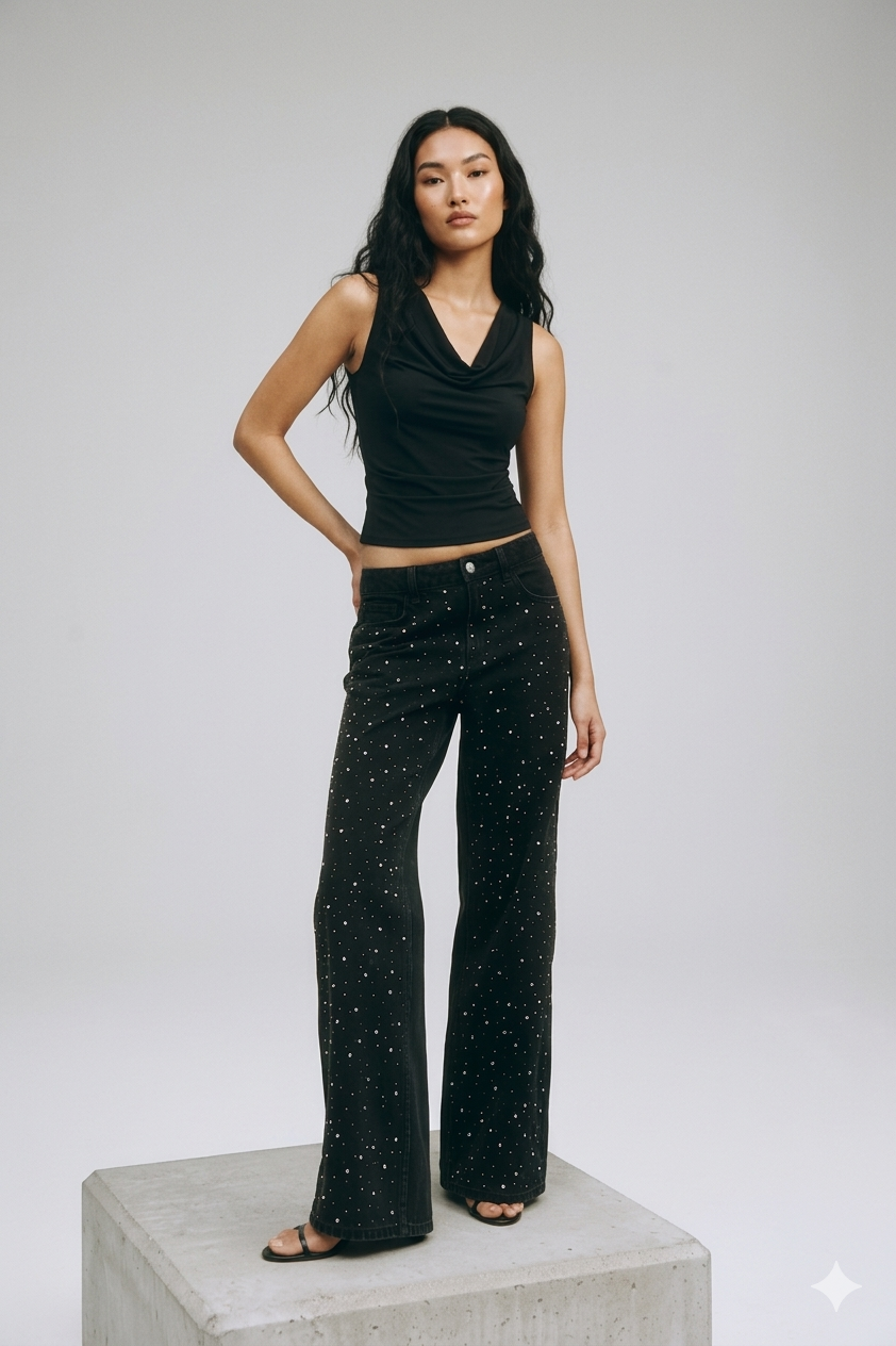 rhinestone studded wide leg denims (LIMITED COLLECTION ONLY 60 PCS EACH COLOUR)