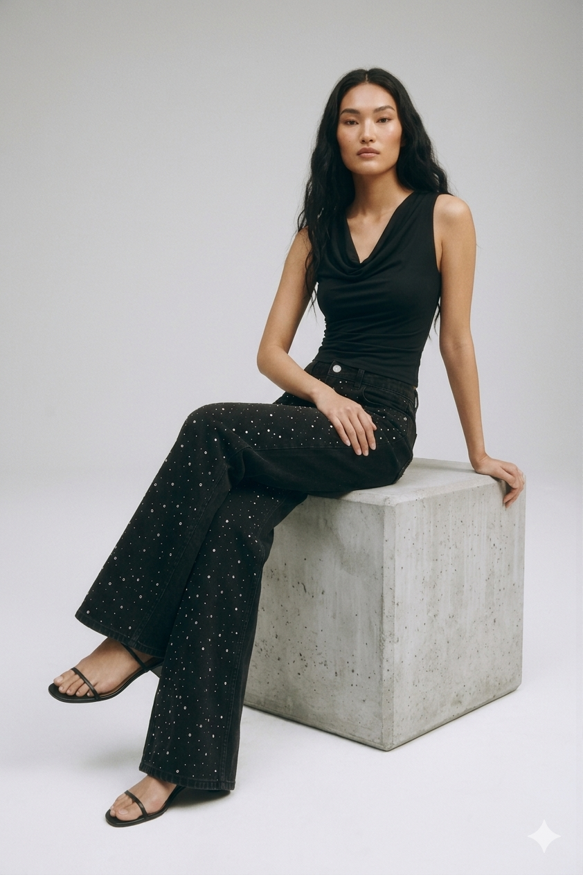 rhinestone studded wide leg denims (LIMITED COLLECTION ONLY 60 PCS EACH COLOUR)