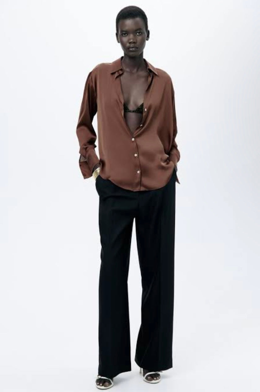 SATIN SHIRT- CHOCOLATE