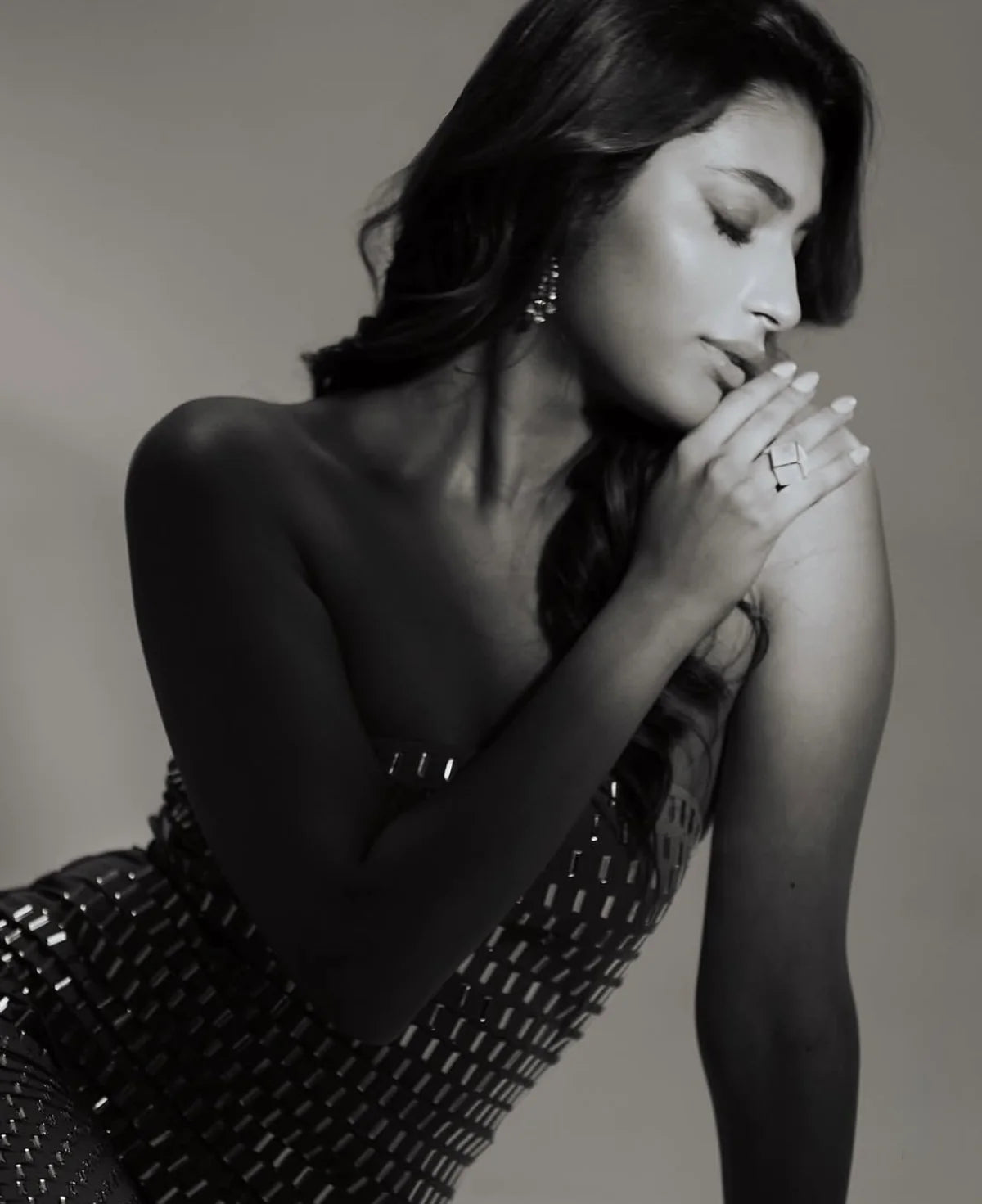 Midnight Mirage Stone Work Bodycon Party Wear Dress