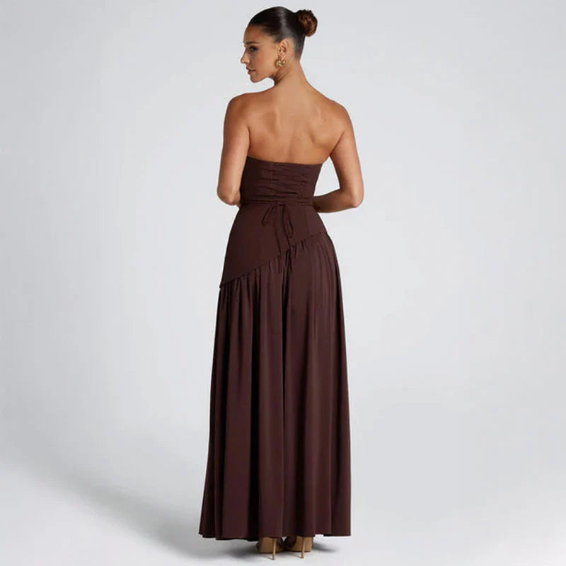 Stella Strapless Long Slit Dress With Scarf