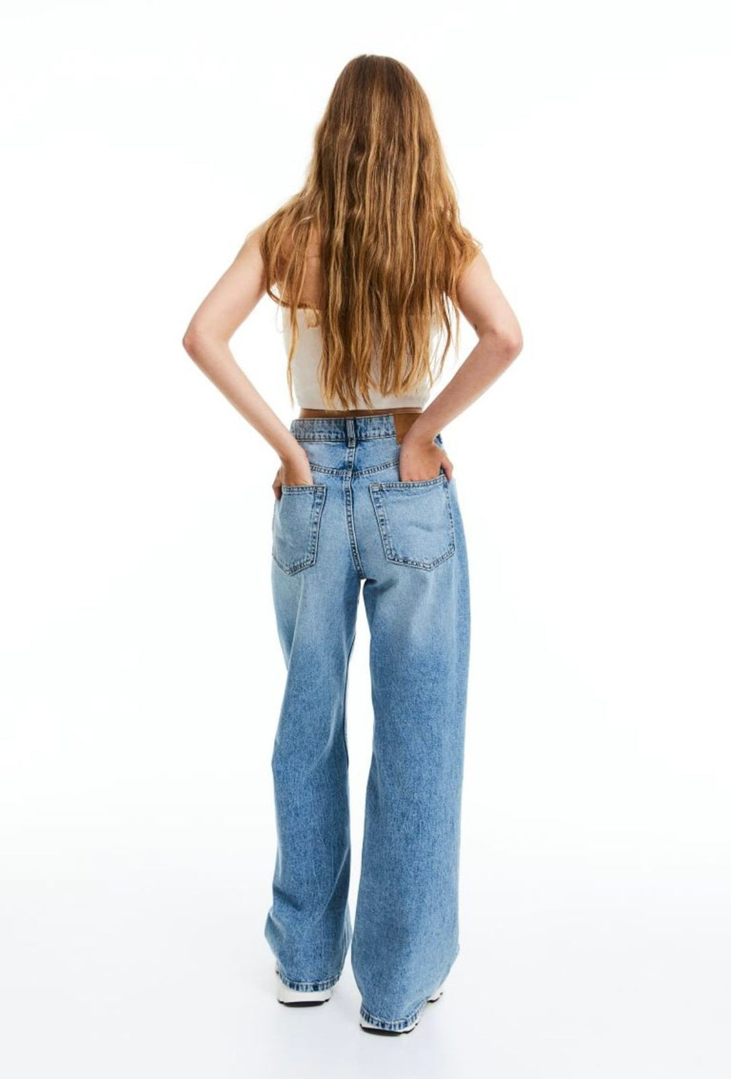 WIDE LEG MID BLUE JEANS
