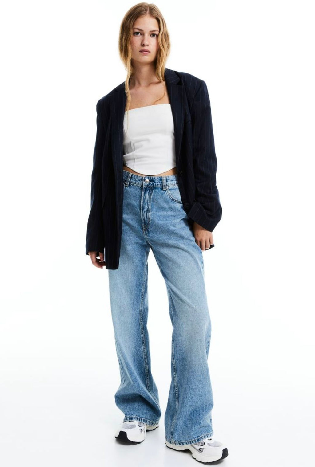 WIDE LEG MID BLUE JEANS