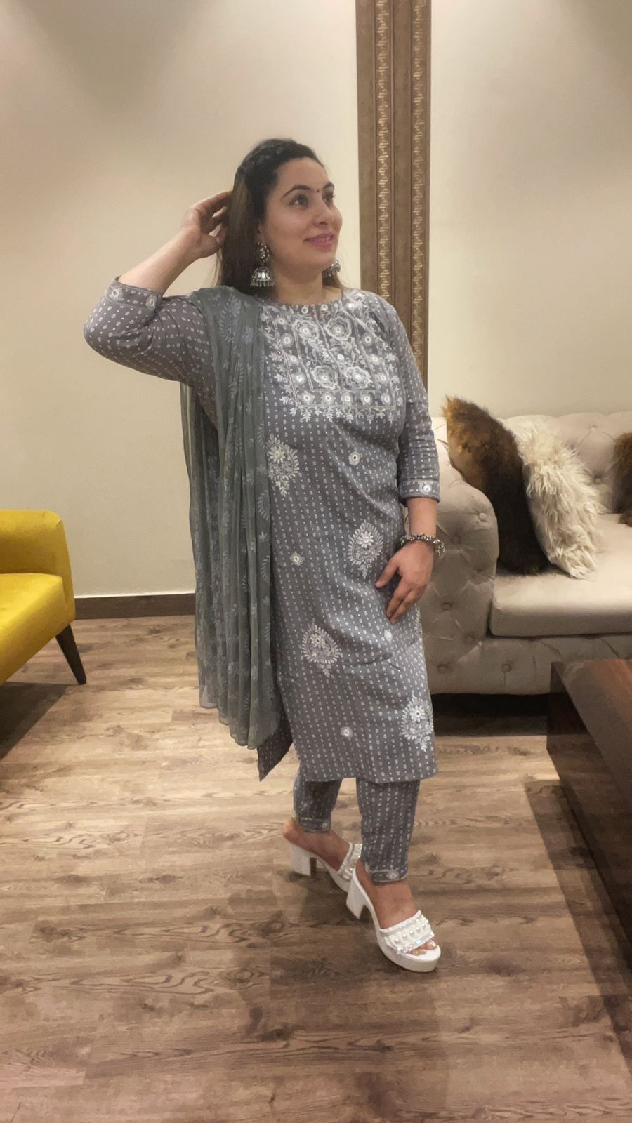 GREY SUIT WITH CHIFFON DUPPATA