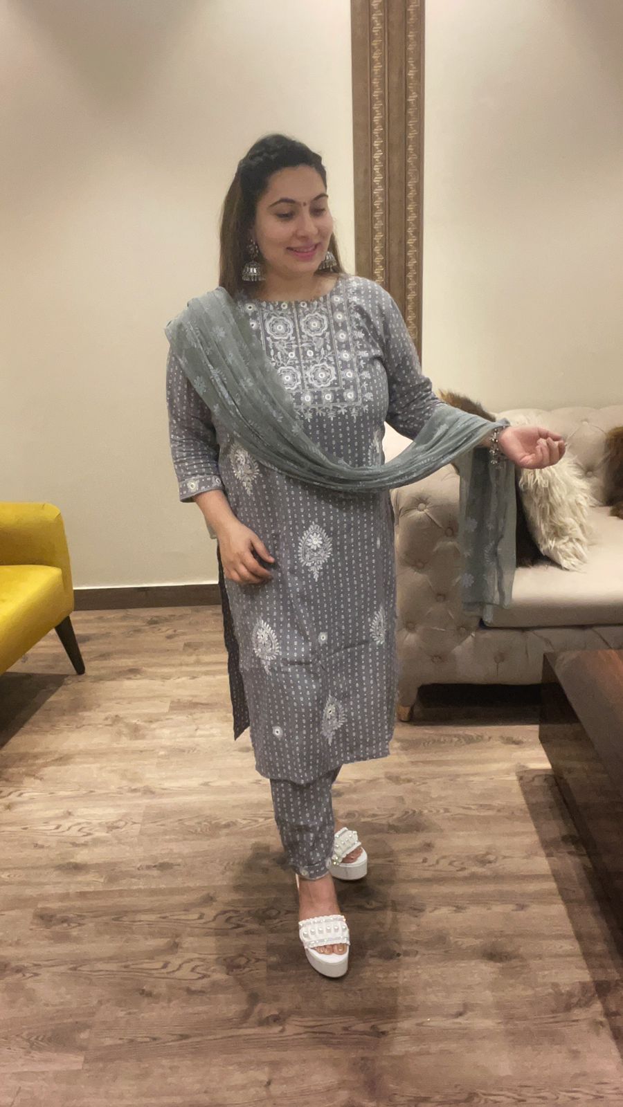 GREY SUIT WITH CHIFFON DUPPATA