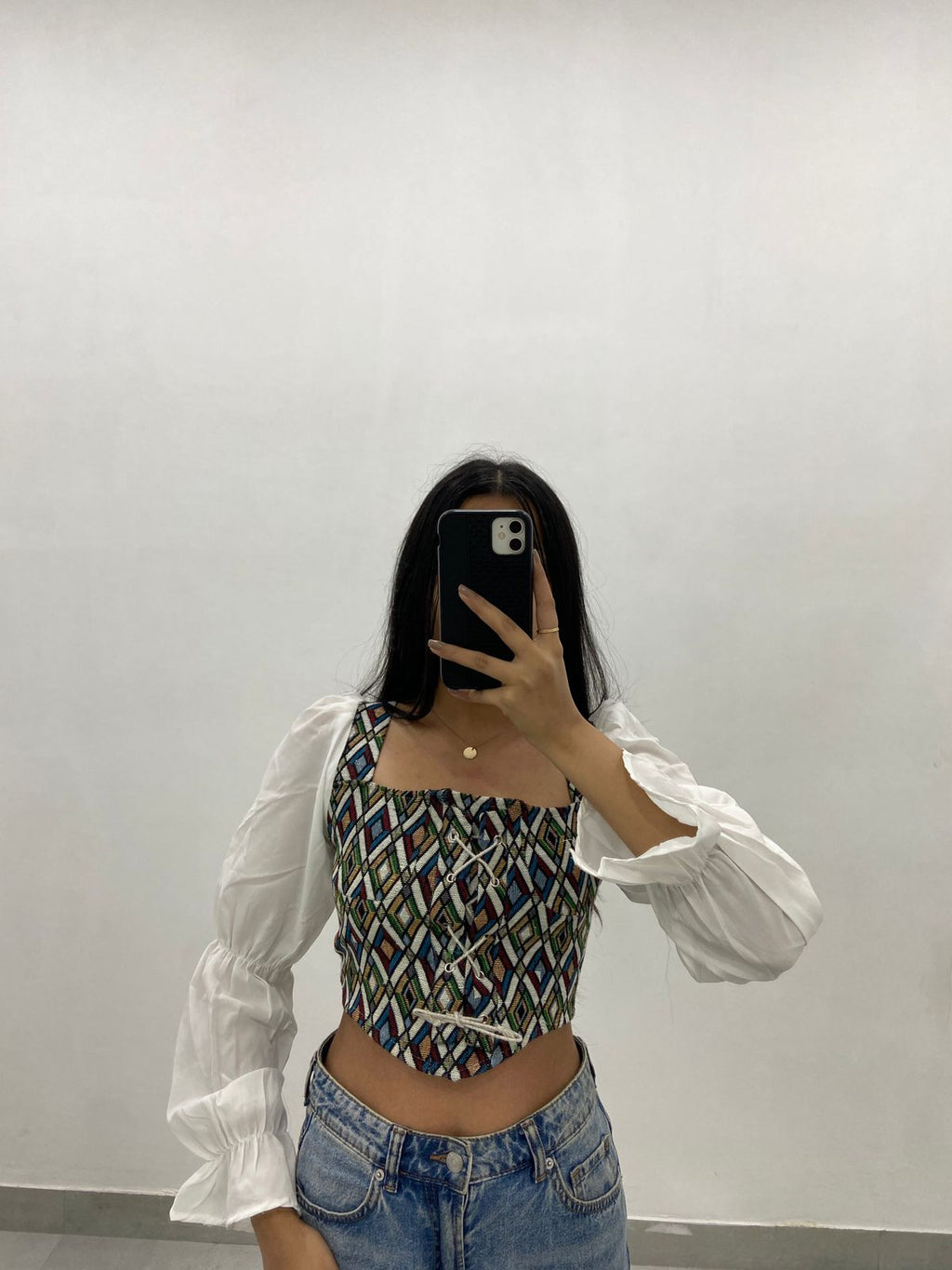 Boho Lace-Up Geometric Corset Crop Top