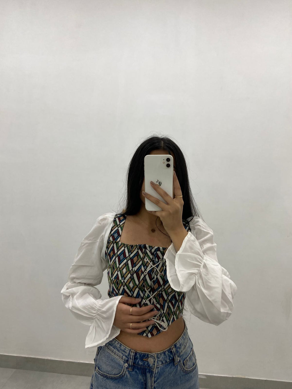 Boho Lace-Up Geometric Corset Crop Top