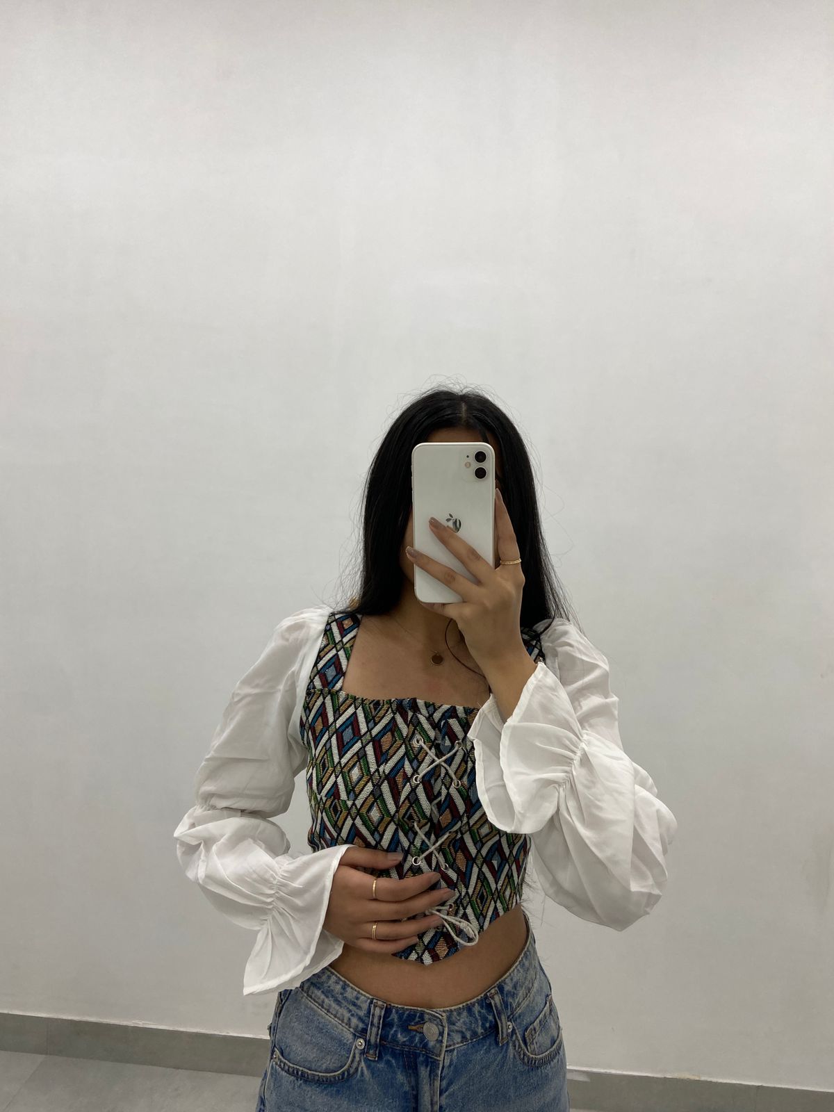 Boho Lace-Up Geometric Corset Crop Top