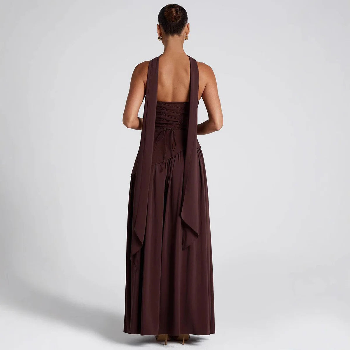 Stella Strapless Long Slit Dress With Scarf