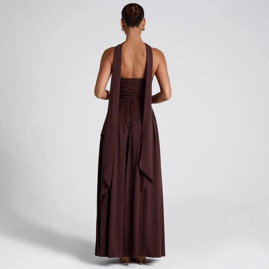 Stella Strapless Long Slit Dress With Scarf