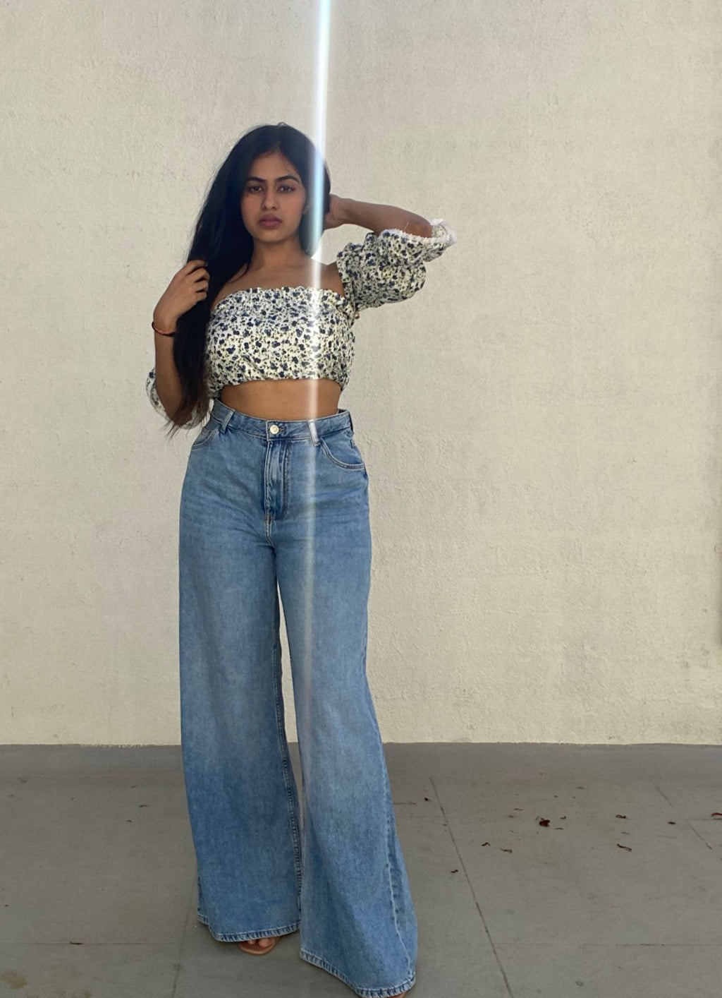 MID BLUE WIDE LEG DENIMS