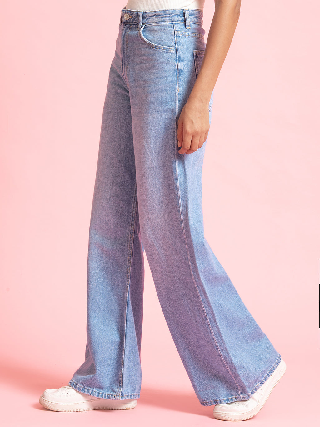 STONE WASH WIDE LEG DENIMS