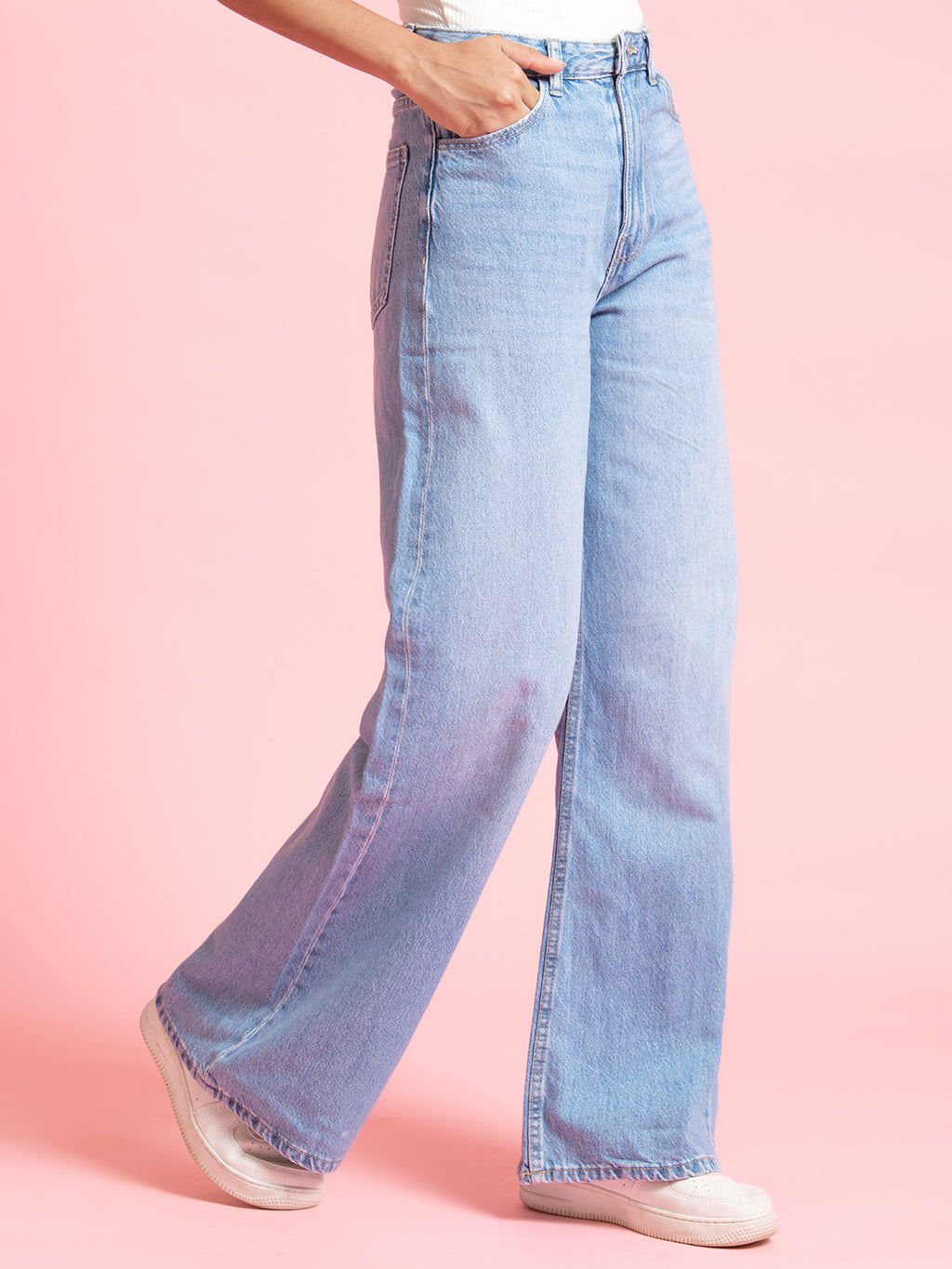 STONE WASH WIDE LEG DENIMS