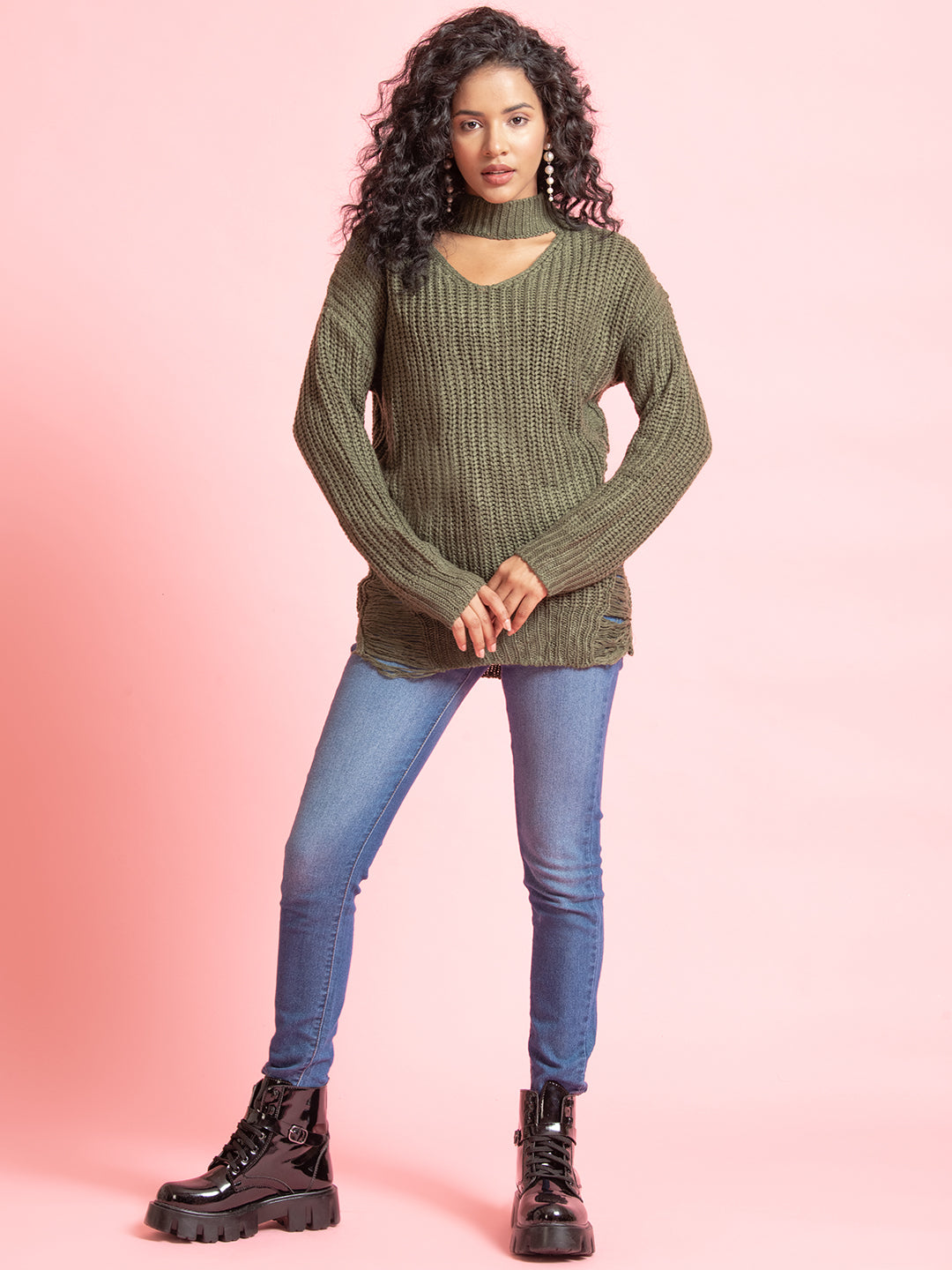 DISTRESSED SWEATER GREEN